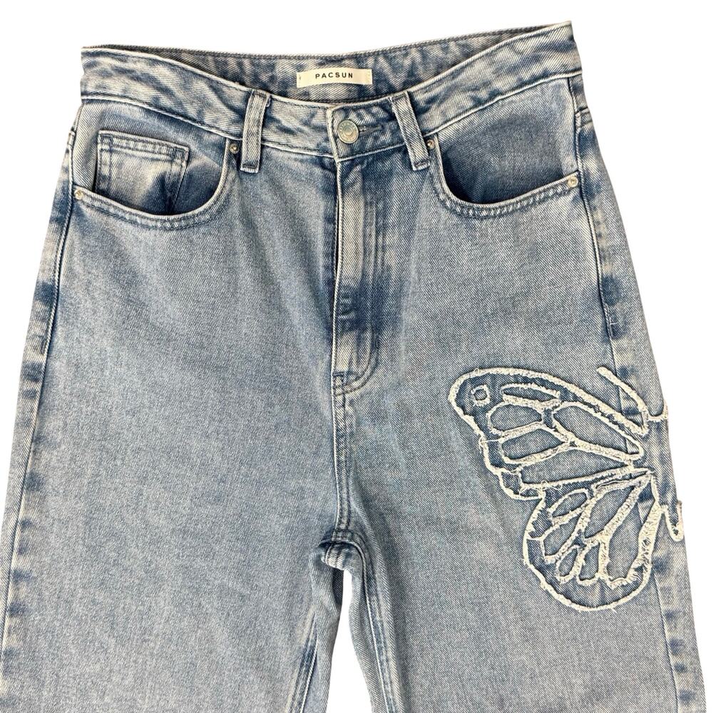 Pacsun 90s Butterfly Patch Light Wash Blue High Rise Straight Leg Jeans size 27 - Picture 7 of 12